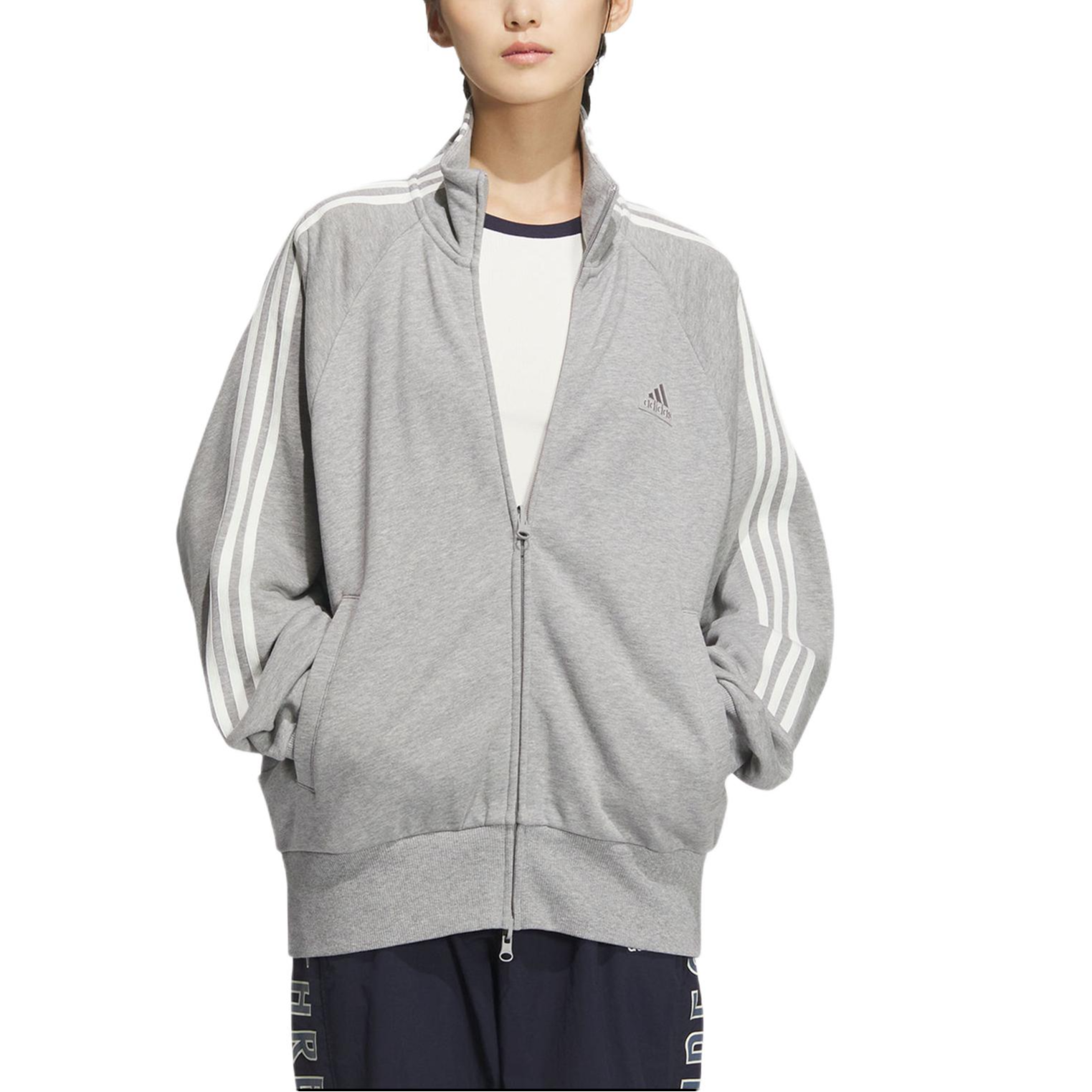 Shop 阿迪达斯3-条纹针织夹克中灰复古条纹外套男女休闲款 JI6650