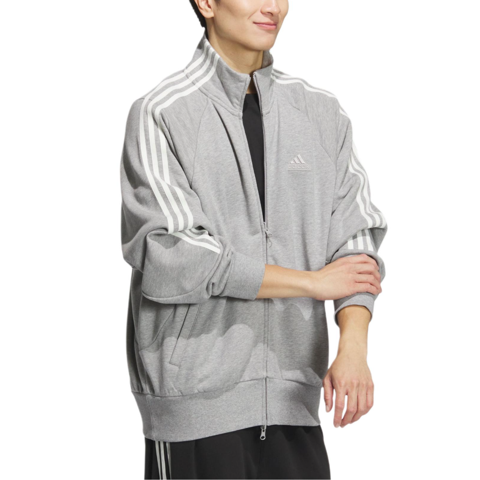 Sizing 阿迪达斯3-条纹针织夹克中灰复古条纹外套男女休闲款 JI6650