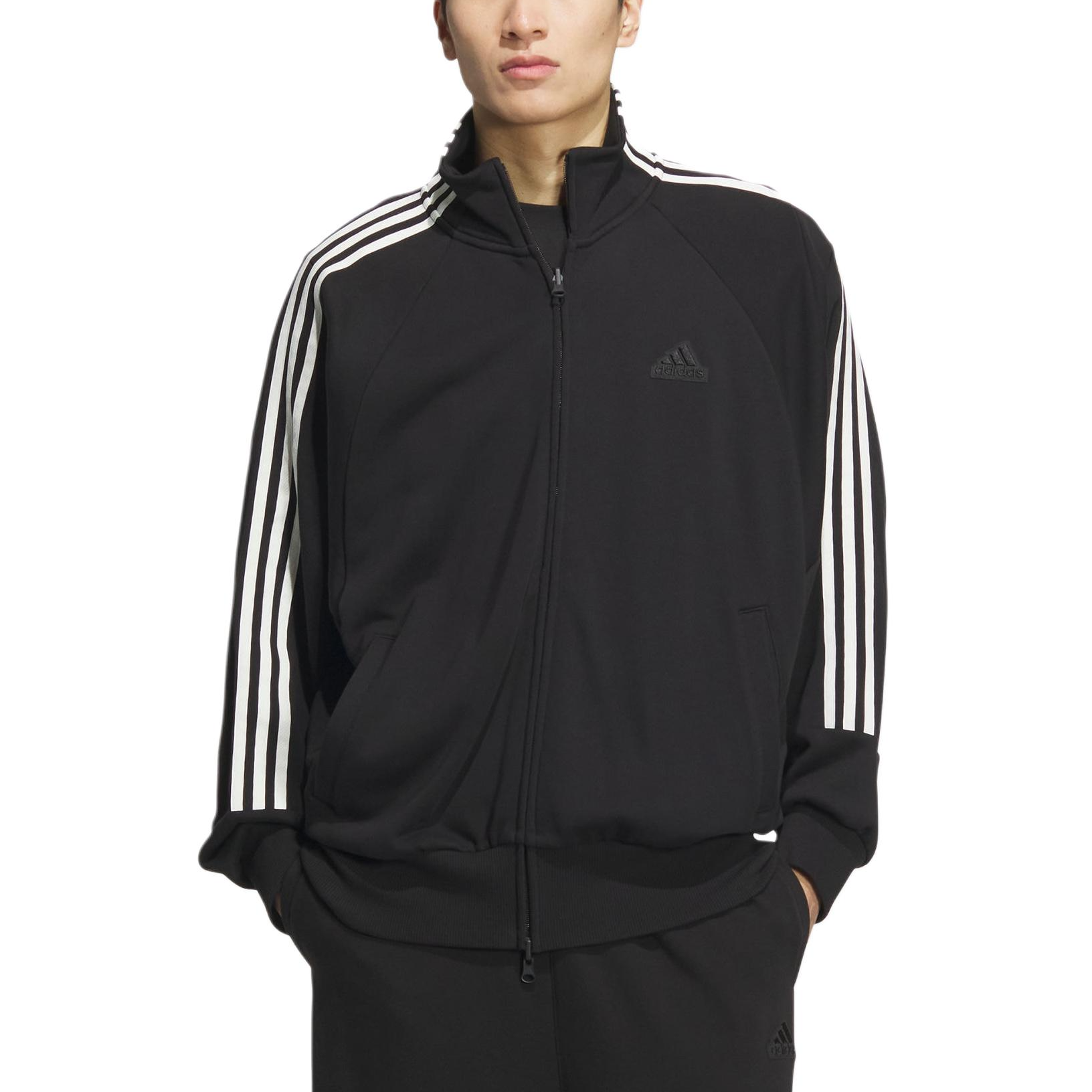adidas 3-Stripes Knit Track Top Retro Sports Jacket Unisex Black JI6649 圖 3