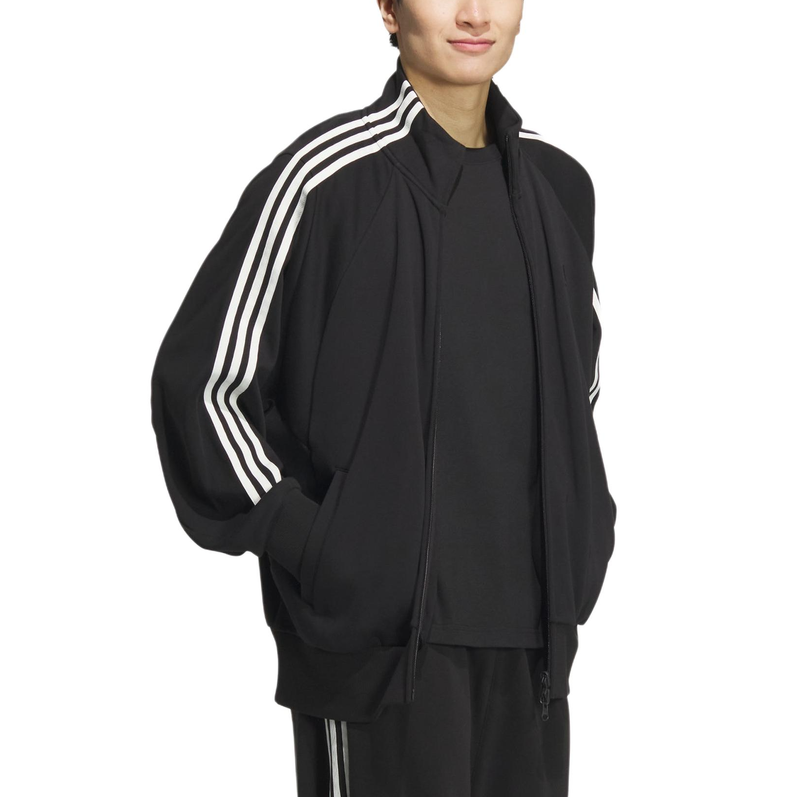adidas 3-Stripes Knit Track Top Retro Sports Jacket Unisex Black JI6649 圖 7
