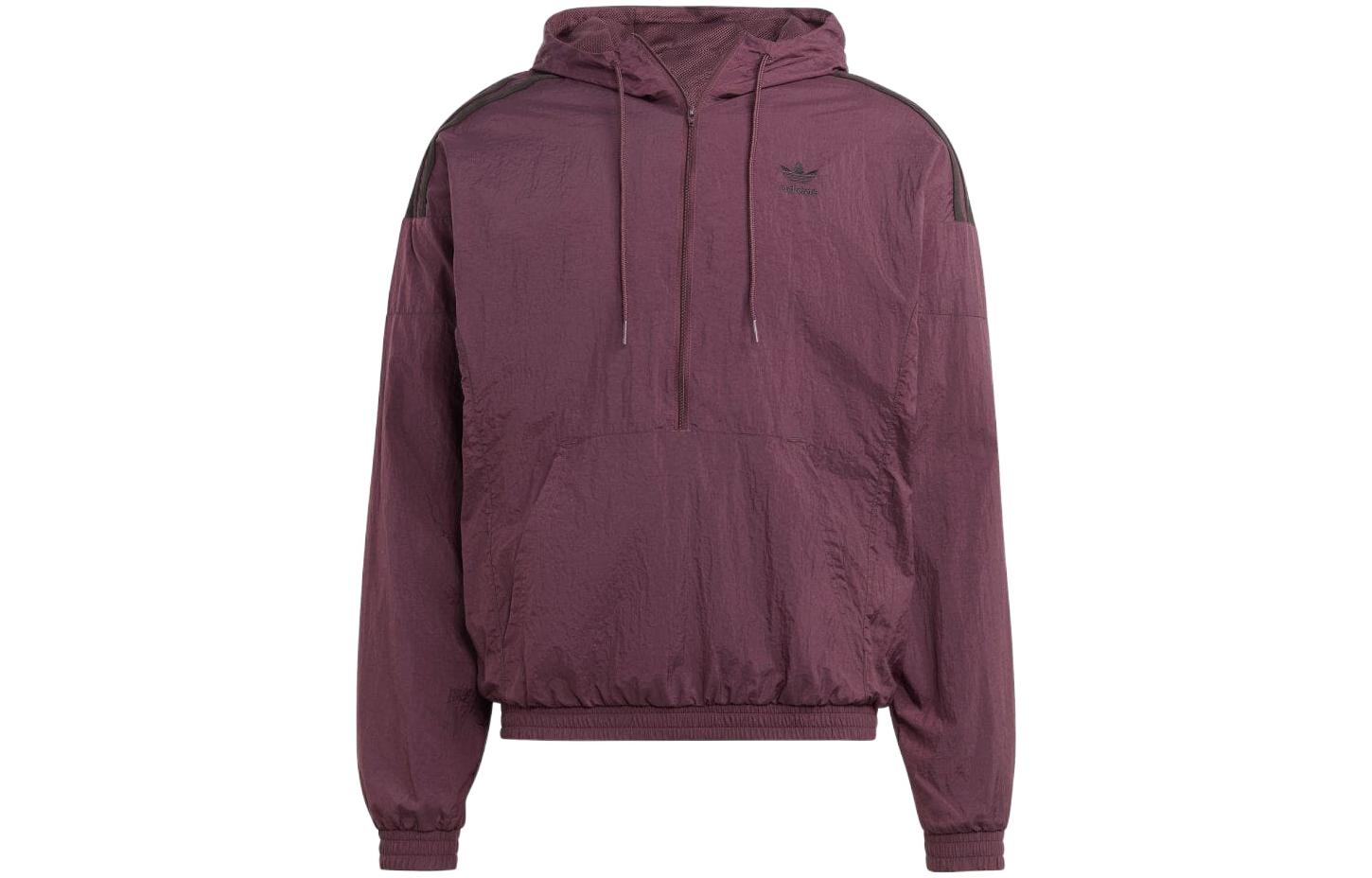 adidas 3-Stripes Logo Embroidered Half-Zip Pullover Hoodie Jacket HL9456