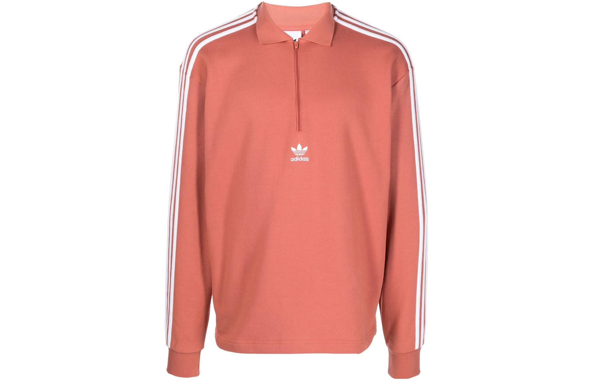 adidas 3-Stripes Logo Printed Half-Zip Sweatshirt Red Long Sleeve HK7427