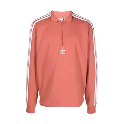 adidas 3-Stripes Logo Printed Half-Zip Sweatshirt Red Long Sleeve HK7427