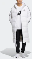 Shop adidas三線長版羽絨外套白色冬季男女連帽保暖夾克 H20762