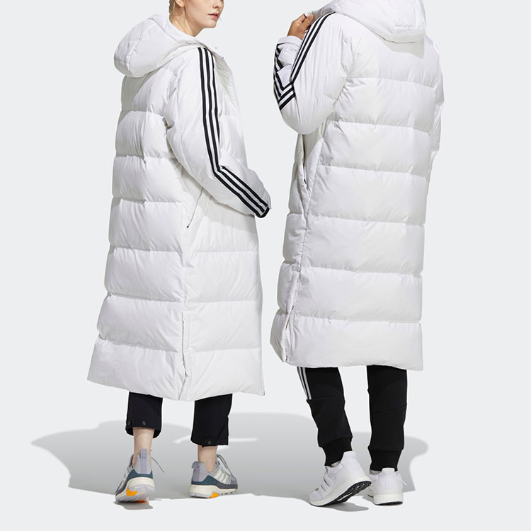 Purchase adidas 3-Stripes Long Down Coat White Winter Unisex Hooded Insulated Jacket H20762