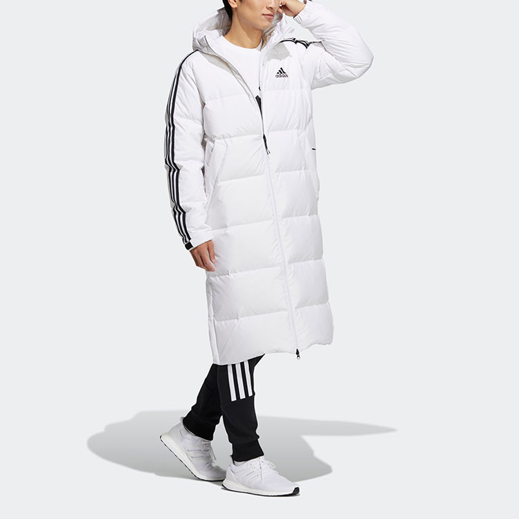 Details for adidas 3-Stripes Long Down Coat White Winter Unisex Hooded Insulated Jacket H20762