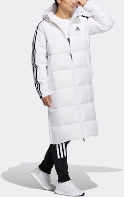 adidas 3-Stripes Long Down Coat White Winter Unisex Hooded Insulated Jacket H20762 Details for adidas 3-Stripes Long Down Coat White Winter Unisex Hooded Insulated Jacket H20762