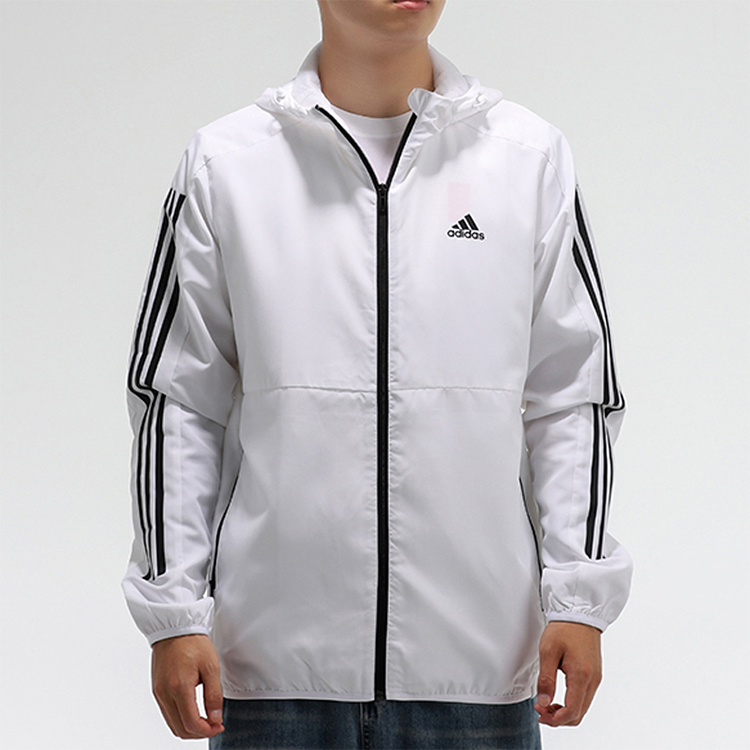 Shop adidas 三條紋MH WB 3S連帽休閒外套 白色 秋季版 GF3964
