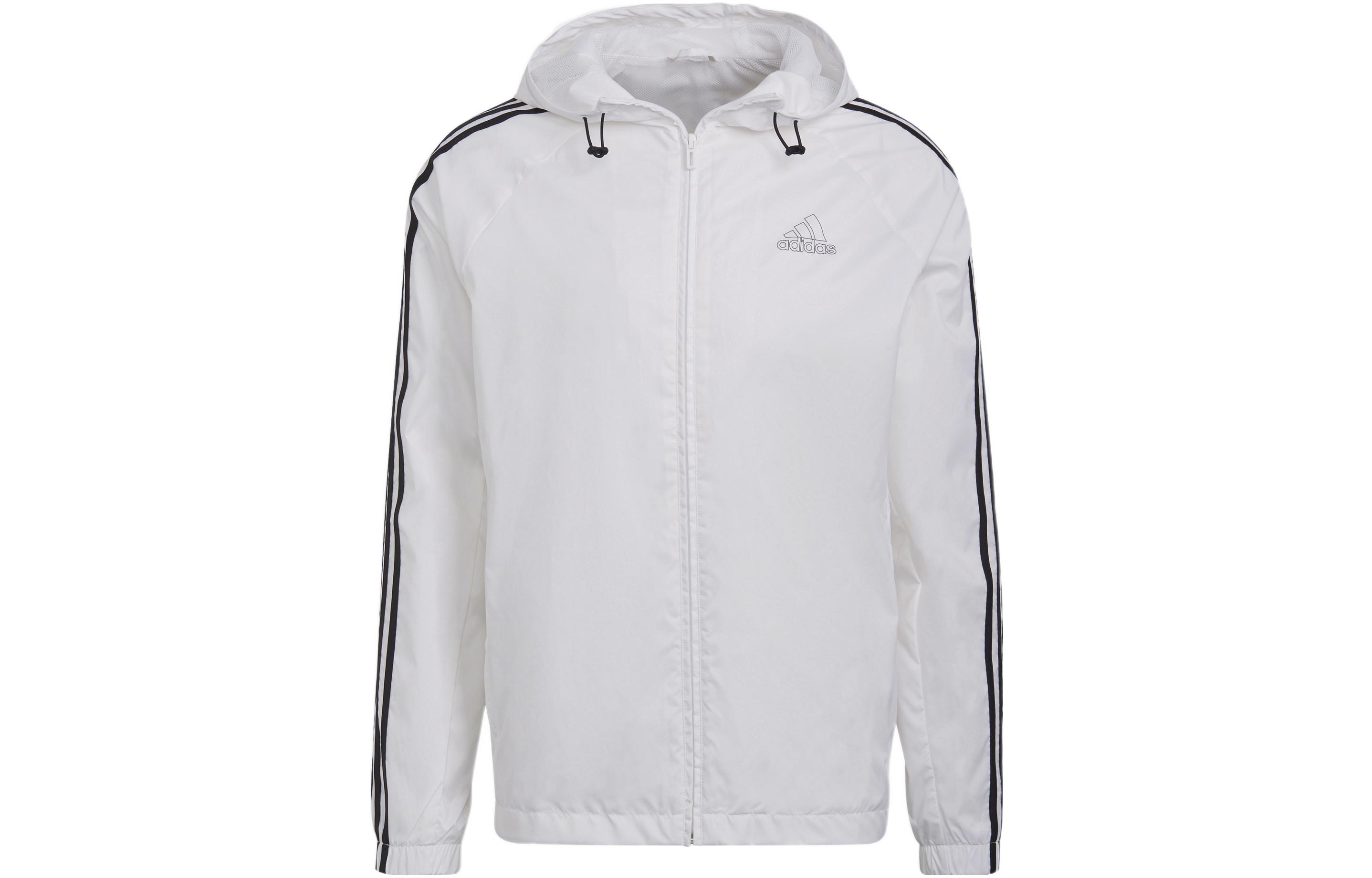 adidas 3-Stripes White Casual Hooded Long-Sleeve Jacket HE4318