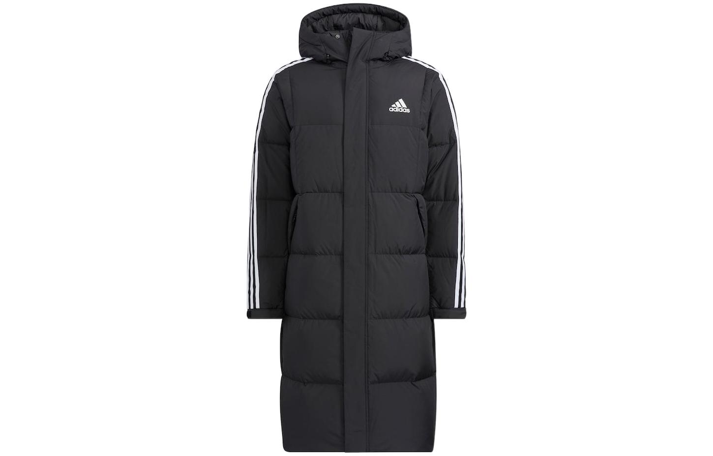 adidas 3-Stripes Winter 2022 Black Down Long Coat Unisex Hooded Outdoor Jacket HN2099