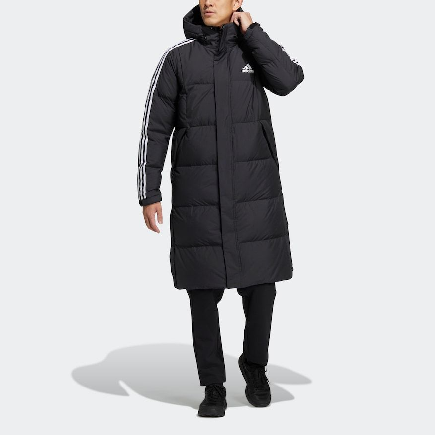 adidas 3-Stripes Winter 2022 Black Down Long Coat Unisex Hooded Outdoor Jacket HN2099 圖 3