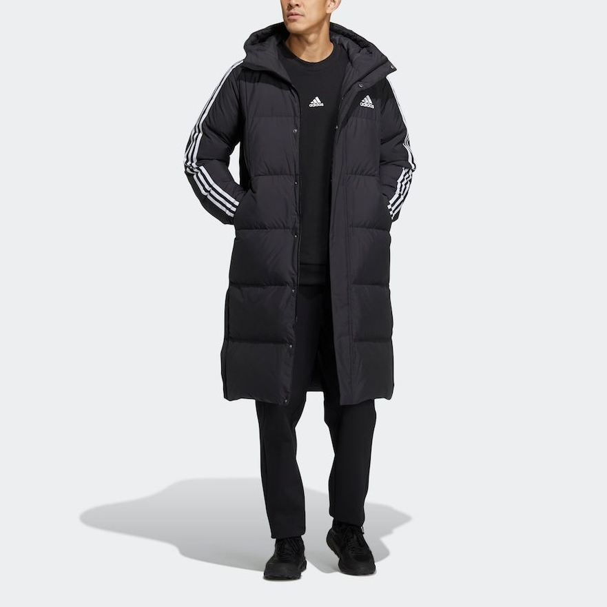 adidas 3-Stripes Winter 2022 Black Down Long Coat Unisex Hooded Outdoor Jacket HN2099 圖 5