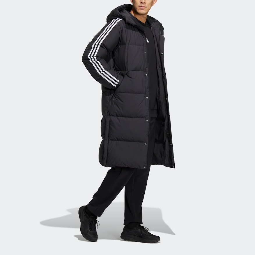 adidas 3-Stripes Winter 2022 Black Down Long Coat Unisex Hooded Outdoor Jacket HN2099 圖 6