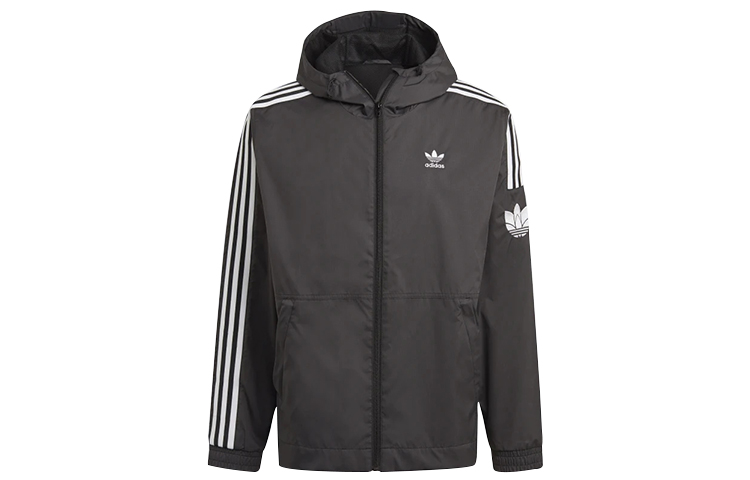 adidas 3D Windbreaker Men’s Black Hooded Jacket with 3-Stripes Embroidered Logo GN3551