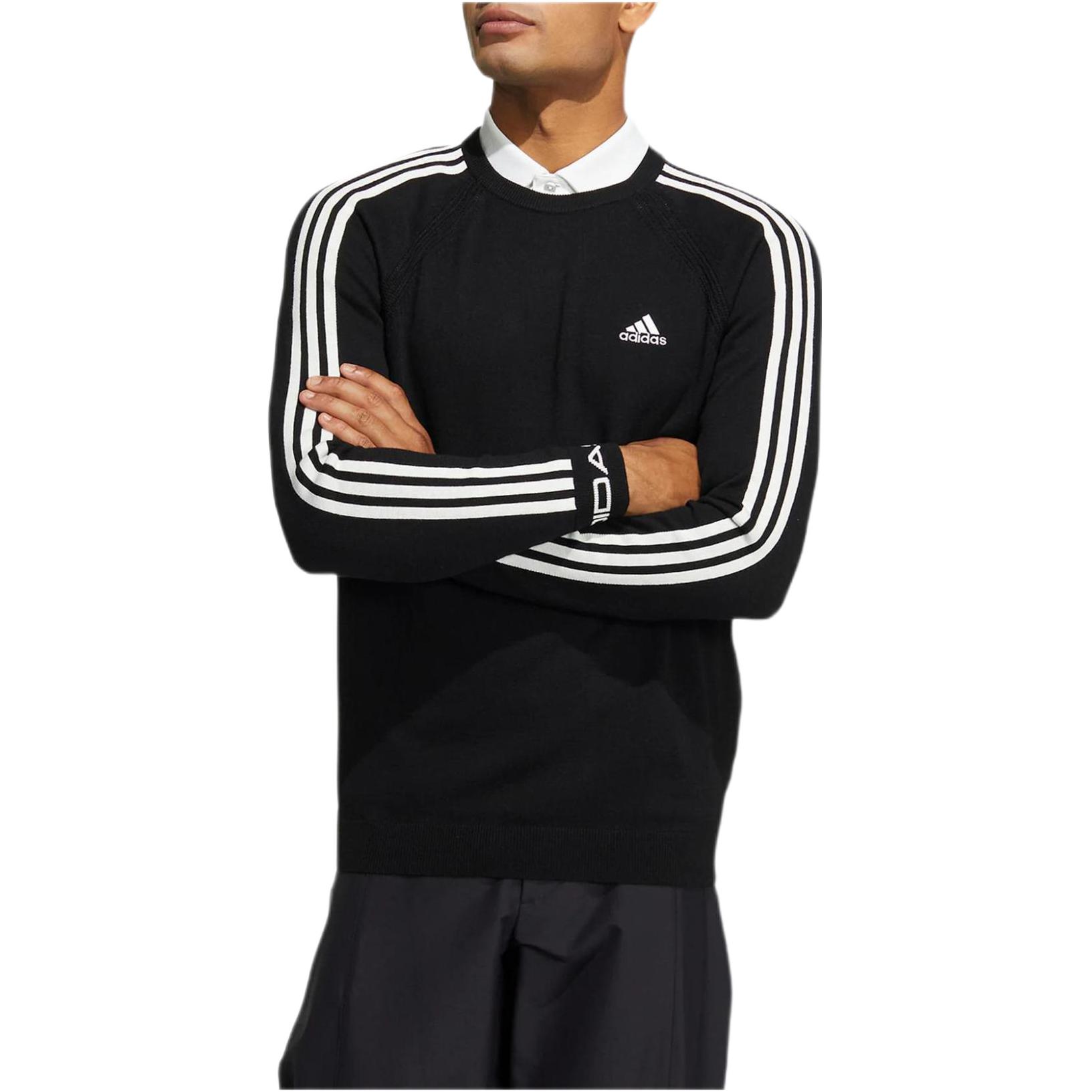 adidas 3ST CN Striped Logo Print Pullover Sweatshirt Black HG8316