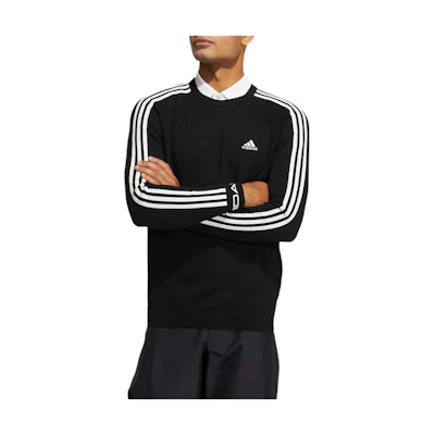 adidas 3ST CN Striped Logo Print Pullover Sweatshirt Black HG8316