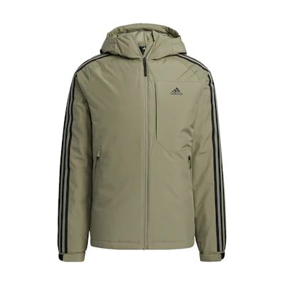 adidas 3St Down Jacket Military Green Winter Outdoor Hooded Parka. H23083