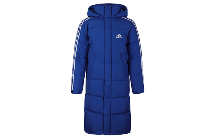 adidas 3ST Long Parka: Winter Blue Down Coat with Hood and Windproof Warmth EH3992