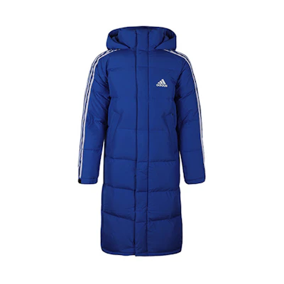 adidas 3ST Long Parka: Winter Blue Down Coat with Hood and Windproof Warmth EH3992