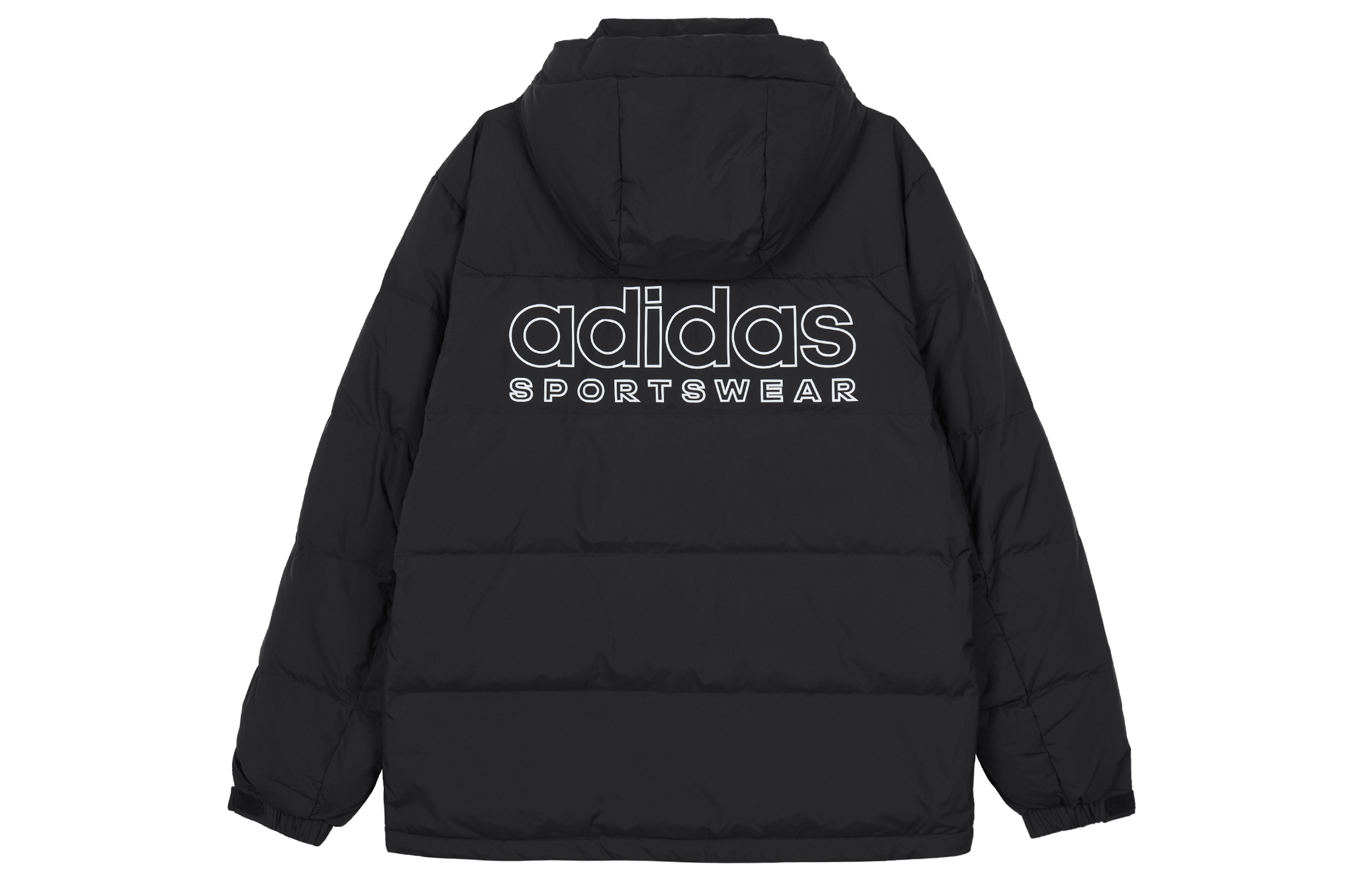 Lookbook 아디다스 600-Fill 로고 윈터 후드 다운 재킷 블랙 IW0779