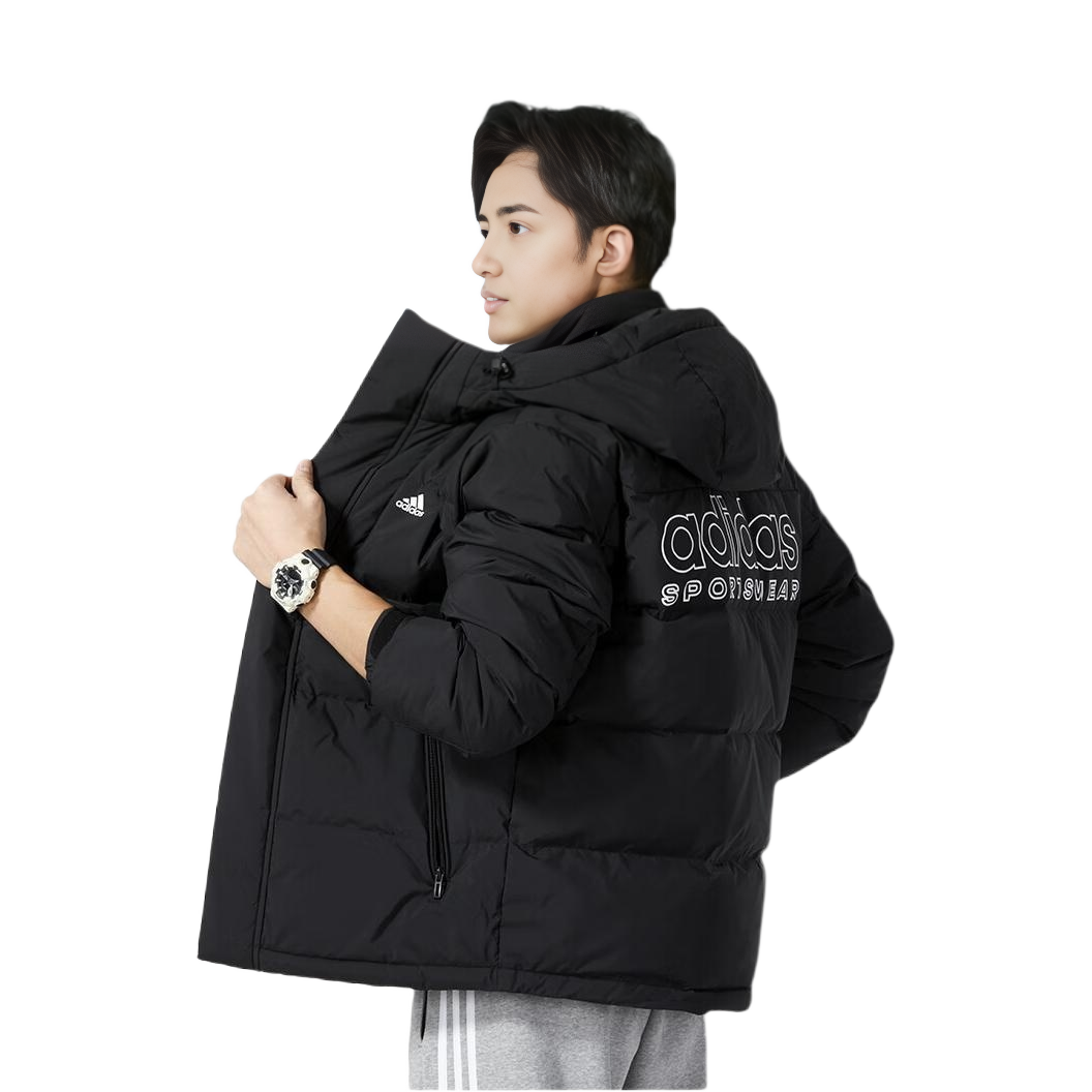 Shop 아디다스 600-Fill 로고 윈터 후드 다운 재킷 블랙 IW0779