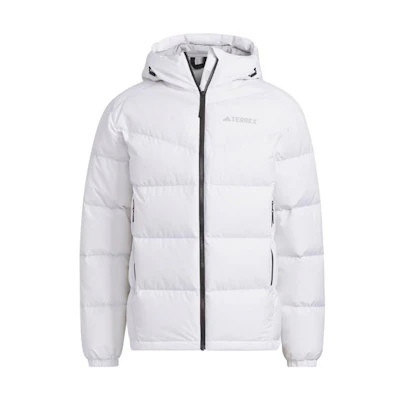 adidas 800 Fill Power White Logo Long Sleeve Hooded Down Jacket for Men White IU2684