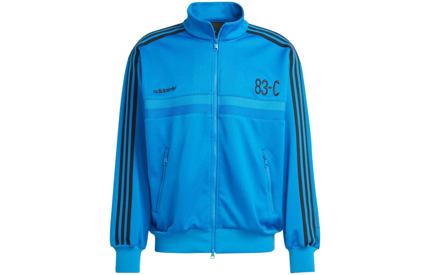 adidas 83-C Blue Retro Track Jacket with Embroidered Logo and Stripes for Men IA2468