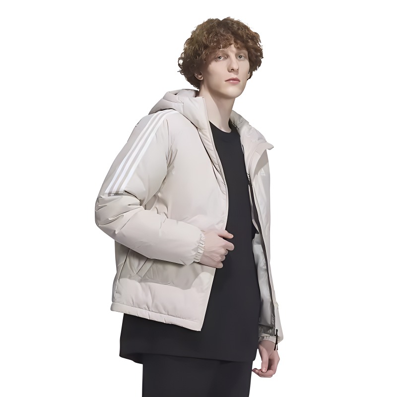 Shop adidas 600填充羽絨外套帶條紋袖卡其色 IT8728