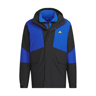 adidas 600 Fill Duck Down Jacket Black/Royal Blue 3-in-1 Sportswear. IU2676