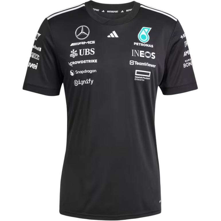 adidas × MERCEDES-AMG PETRONAS F1 Team Striped Logo Soft Tee Black Tee JW5361