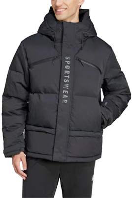 adidas Black Hooded Down Jacket Casual Warmth Sportswear Series. JM4609 Lookbook adidas Black Hooded Down Jacket Casual Warmth Sportswear Series. JM4609