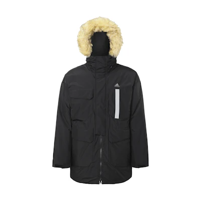 adidas Black Hooded Parka Down Jacket with Fur Trim - Warm & Windproof. IS0366