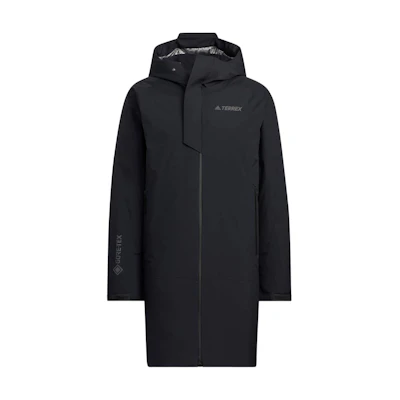 adidas Black Logo Printed Puffer Jacket with Hood and Zipper. HM9715