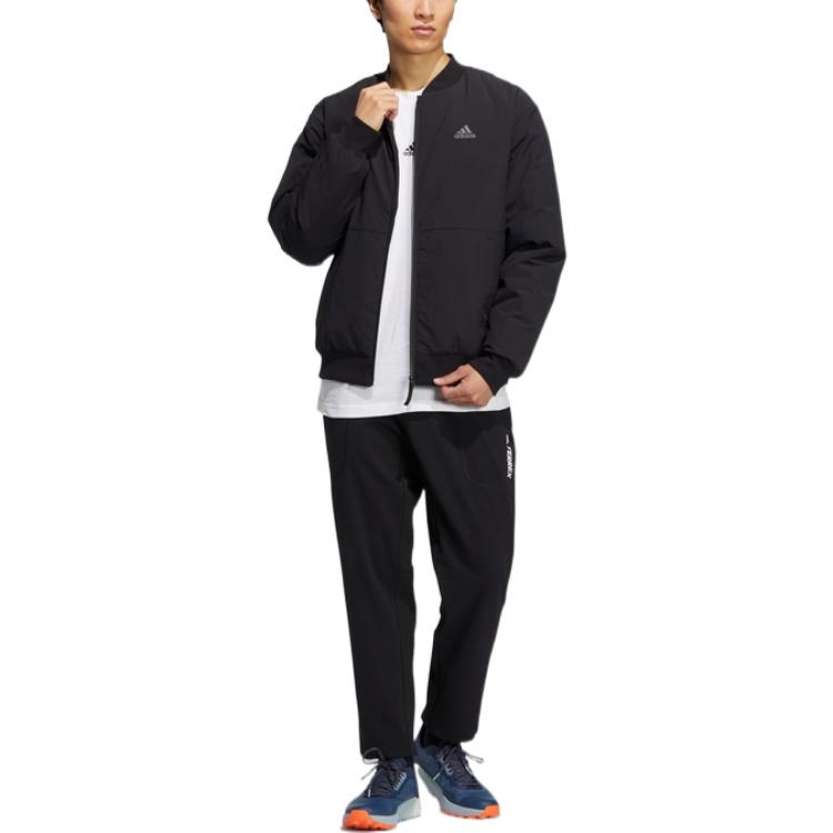 Shop adidas 黑色Logo印花拉鍊長袖羽絨外套 HN2140