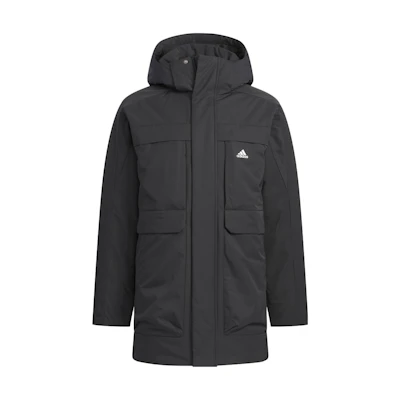 adidas Black Long Down Hooded Jacket Windproof Water-Repellent Warm Coat IV7553