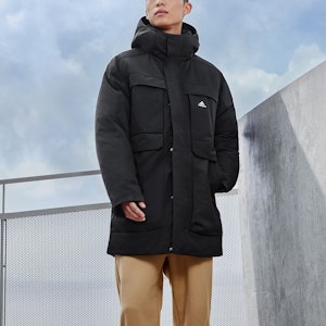 아디다스 블랙 롱다운 후드 자켓 방풍 방수 따뜻한 코트 IV7553 Lookbook 아디다스 블랙 롱다운 후드 자켓 방풍 방수 따뜻한 코트 IV7553