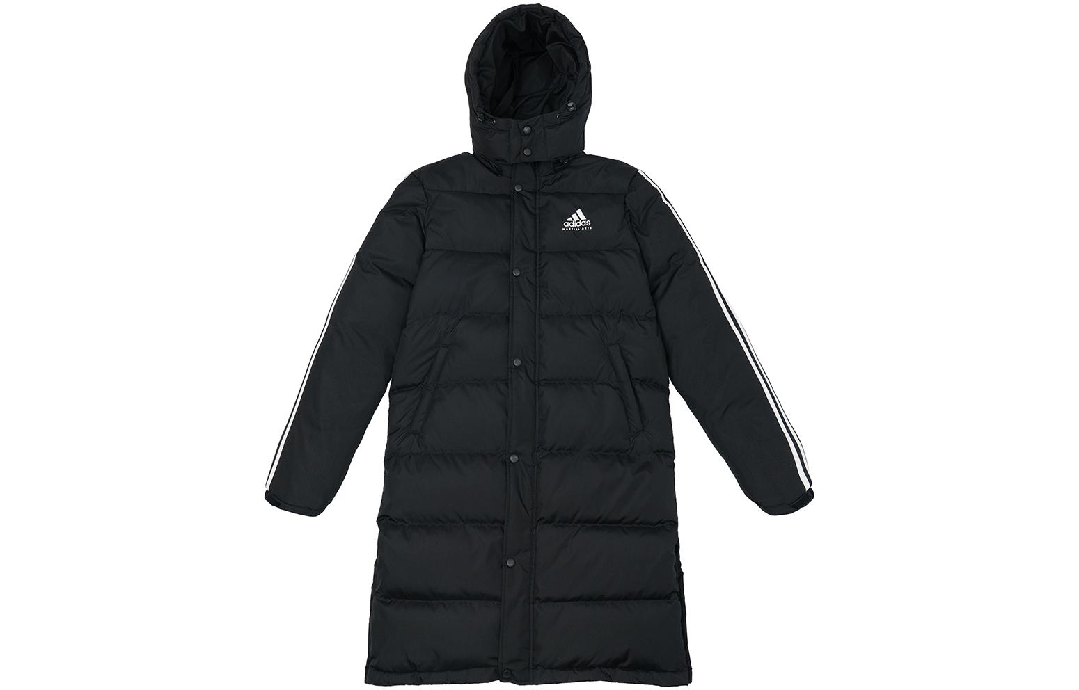 adidas  Black Long Down Jacket with Hood and Zip Closure. ADIPK0