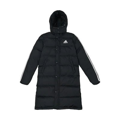 adidas Black Long Down Jacket with Hood and Zip Closure. ADIPK0