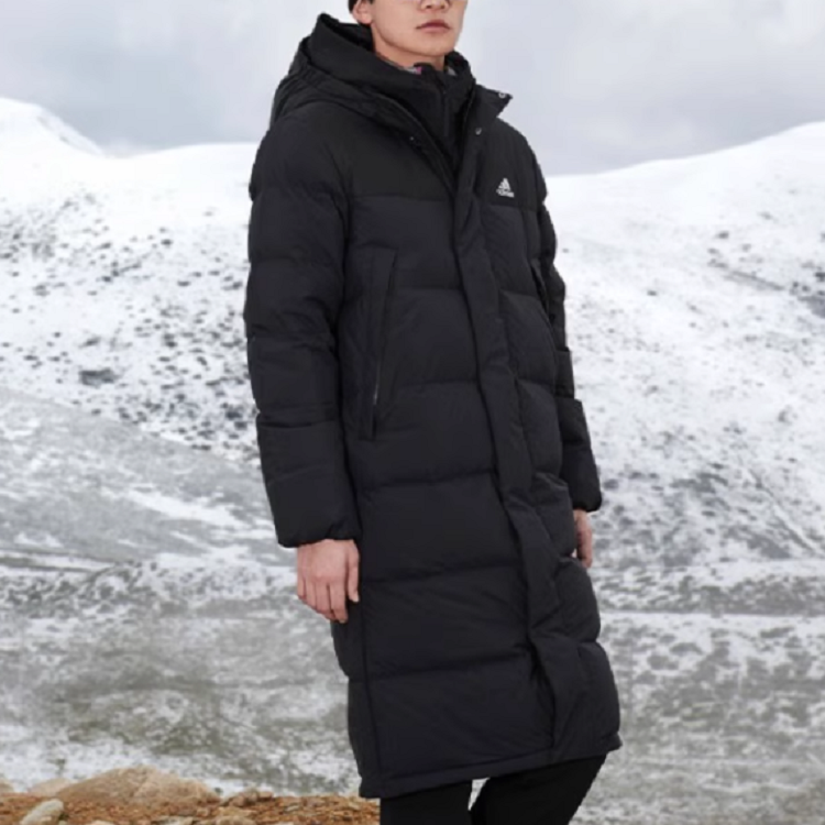 adidas  Black Long Down Jacket with Solid Logo Print Hooded Design. HZ5345 圖 6