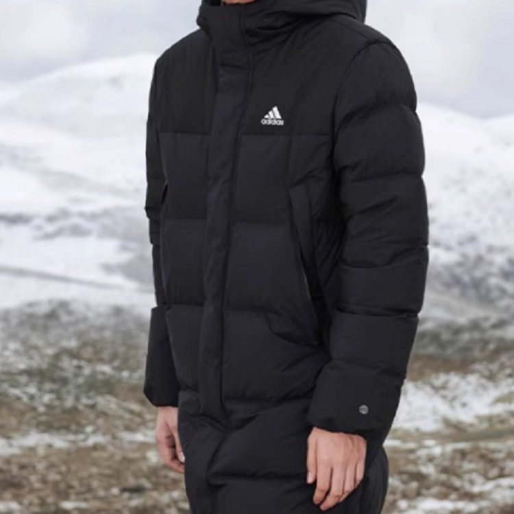 adidas  Black Long Down Jacket with Solid Logo Print Hooded Design. HZ5345 圖 7