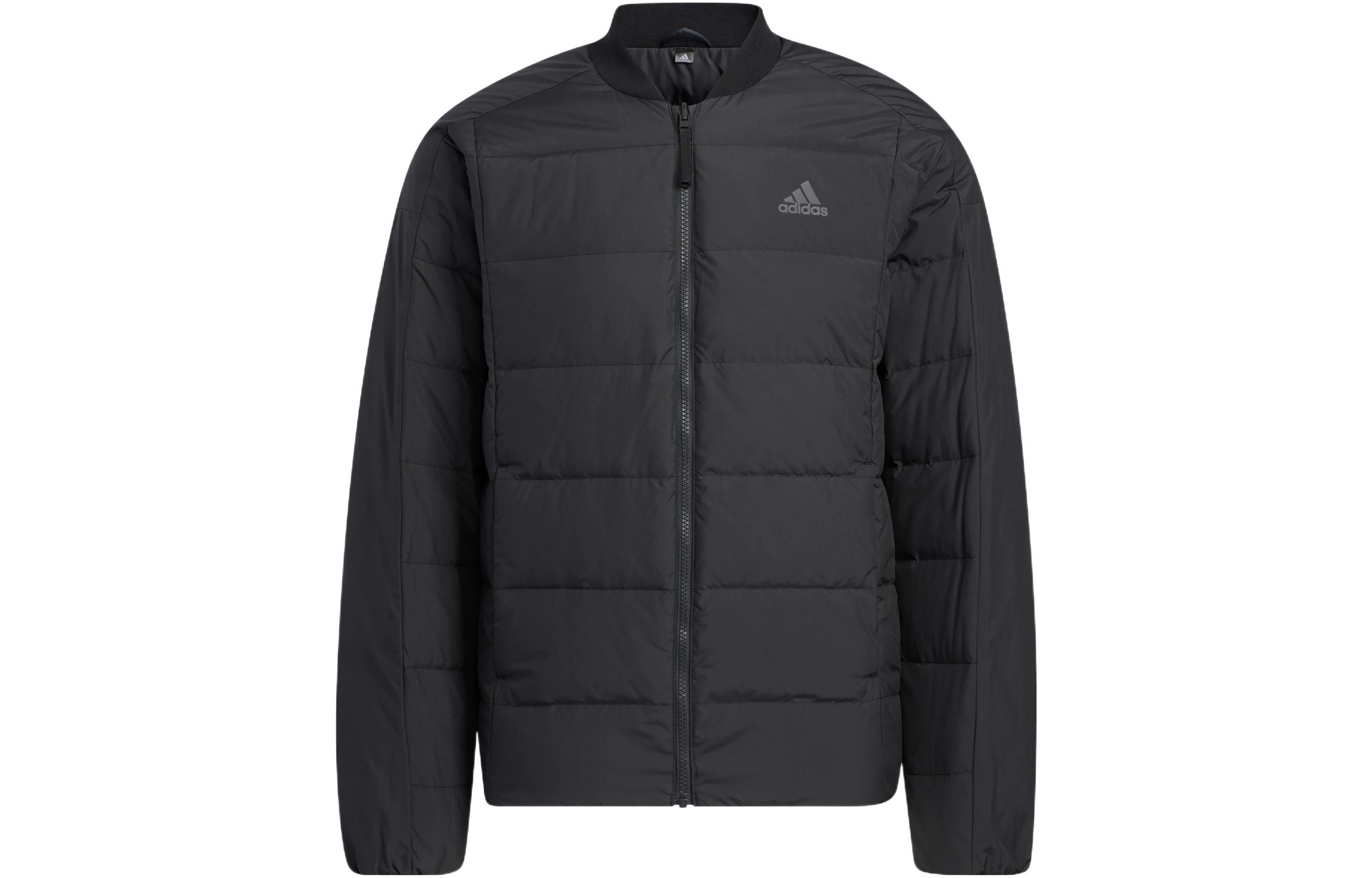 Lookbook adidas Jaket Puffer Hitam Solid Berkerudung dengan Bordir Logo. HN2135