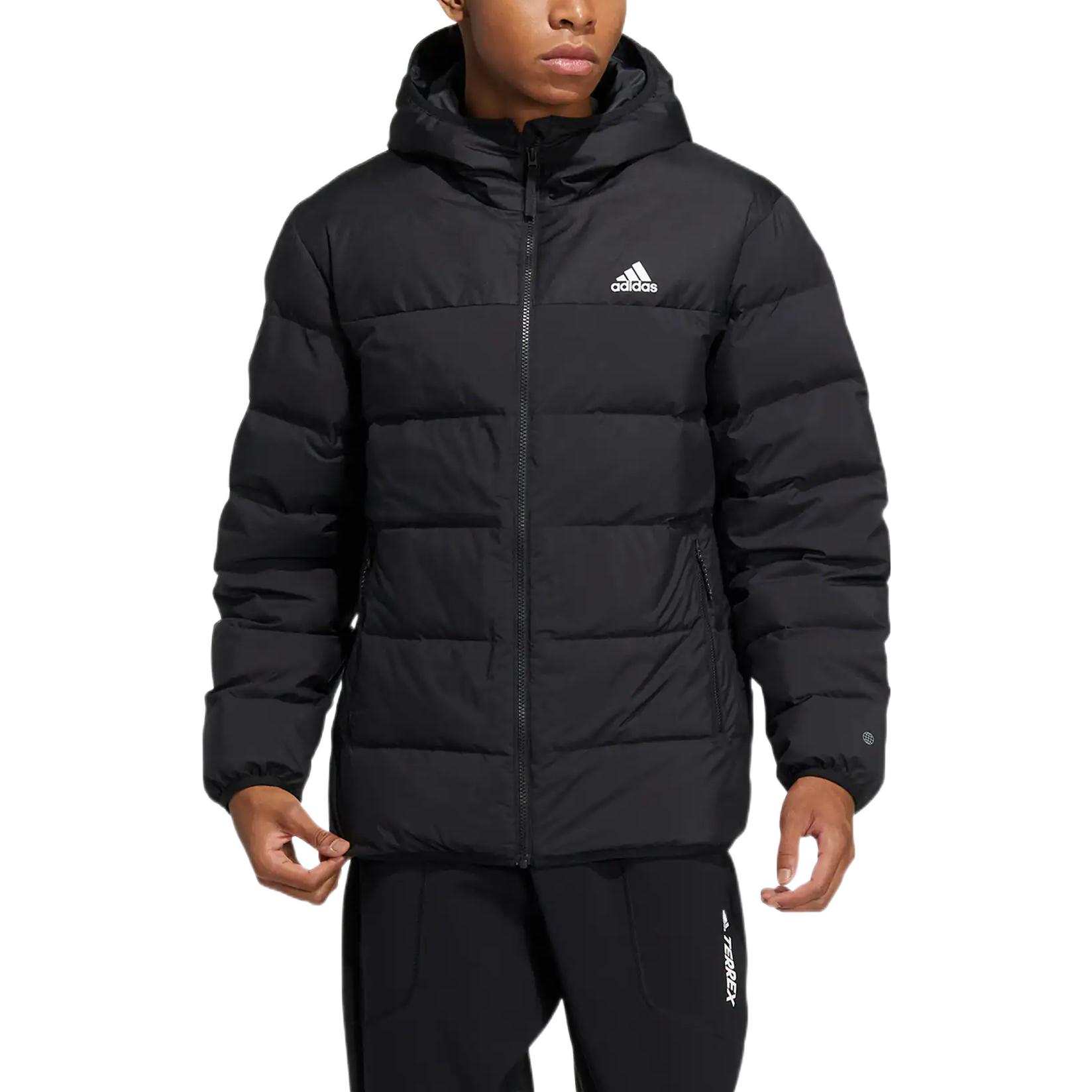 adidas  Black Solid Logo Printed Hooded Down Jacket with Zipper. HZ2597 圖 3