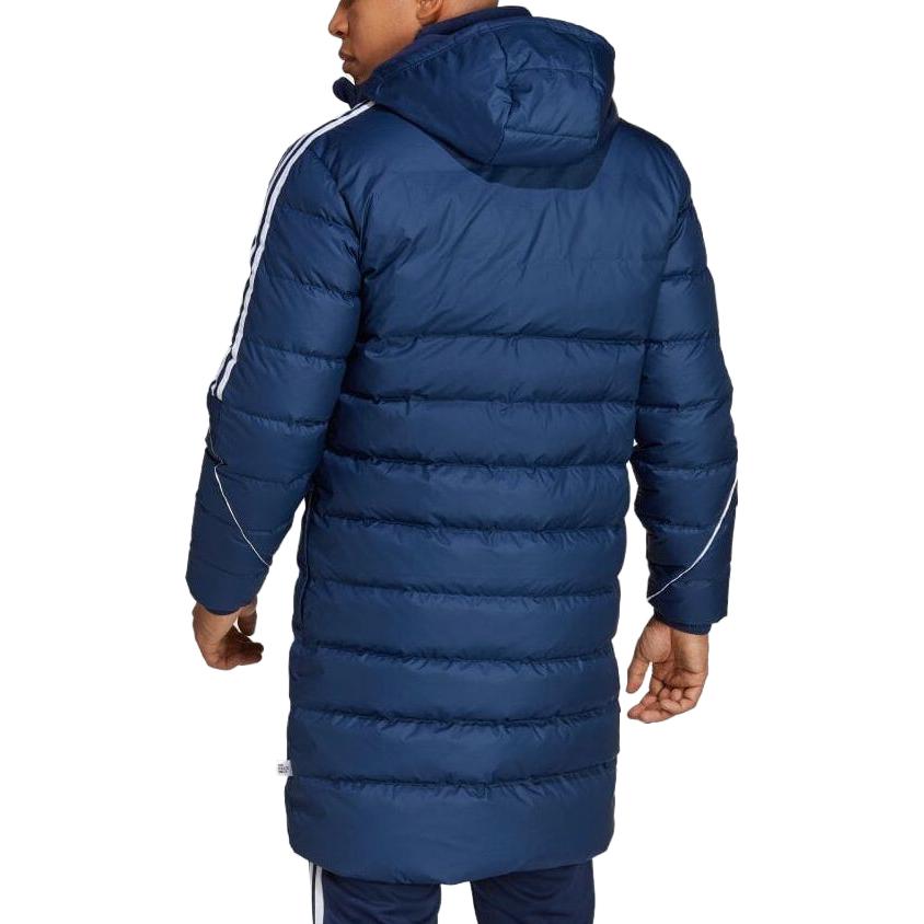 Shop adidas 藍色長版條紋連帽外套 HS3616