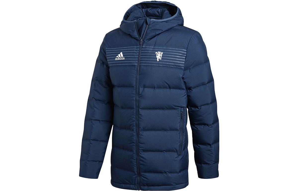 adidas  Blue Printed Hooded Down Jacket for Winter Warmth CY6115