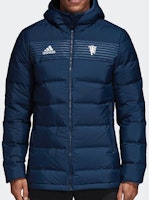 아디다스 블루 프린트 후드 다운 재킷 겨울용 따뜻함. CY6115 Shop 아디다스 블루 프린트 후드 다운 재킷 겨울용 따뜻함. CY6115