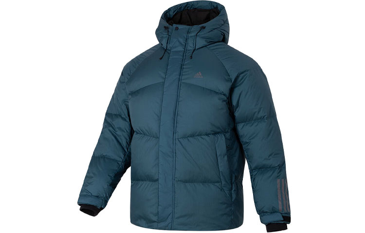 adidas  Blue Three-Stripes Loose-Fit Hooded Down Jacket IL8929