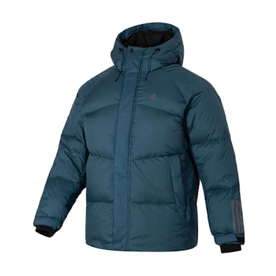 adidas Blue Three-Stripes Loose-Fit Hooded Down Jacket IL8929