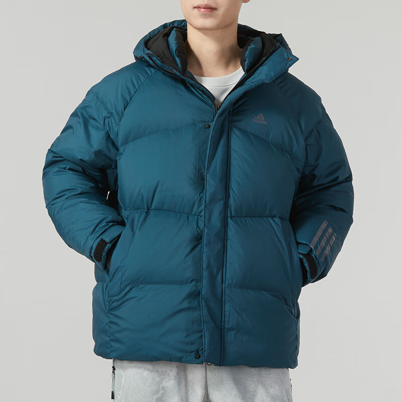 adidas  Blue Three-Stripes Loose-Fit Hooded Down Jacket IL8929 圖 4