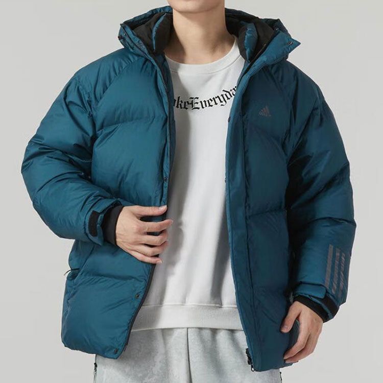 adidas  Blue Three-Stripes Loose-Fit Hooded Down Jacket IL8929 圖 5