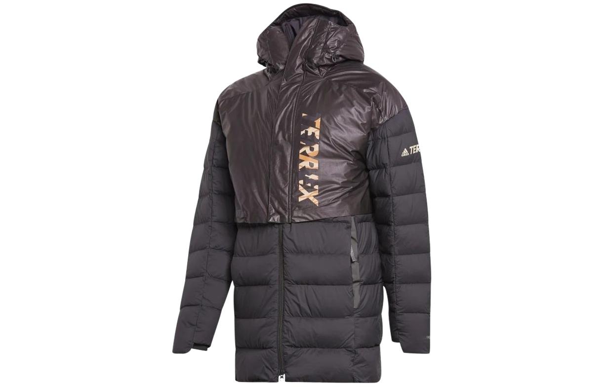 adidas  Brown Patchwork Long Down Cotton Hooded Jacket. FT9674